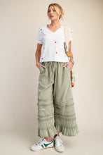 Load image into Gallery viewer, Easel Ruffle Detailed Mineral Washed Terry Knit Pants in Sage ON ORDER