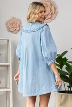 Load image into Gallery viewer, Veveret Denim Mini Dress with Peter Pan Collar in Light