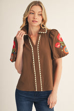 Load image into Gallery viewer, Jodifl Embroidered Textured Solid Top in Brown