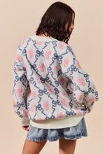 Load image into Gallery viewer, So Me Vintage Ribbon and Floral Knit Sweater in Blue Ribbon