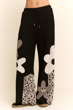 Load image into Gallery viewer, Davi & Dani Thermal Knit and Lace Pants with Flower Patches in Black Cream