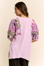 Load image into Gallery viewer, Davi & Dani Knit Top with Sequin Floral Sleeves in Lavender