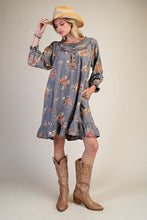 Load image into Gallery viewer, Easel Floral Print Washed Chambray Dress in Ash Denim