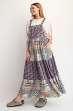 Load image into Gallery viewer, Easel Mixed Print Patchwork Overall Maxi Dress in Navy