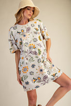 Load image into Gallery viewer, Easel Signature Floral Print and Daisy Patched Terry Knit Dress in Ecru