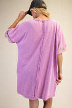 Load image into Gallery viewer, Easel Mineral Washed Floral Patched T-Shirt Dress in Orchid