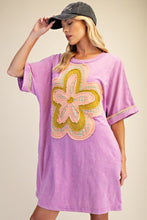 Load image into Gallery viewer, Easel Mineral Washed Floral Patched T-Shirt Dress in Orchid