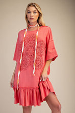 Load image into Gallery viewer, Easel Crochet Flower Casual Dress in Hot Coral