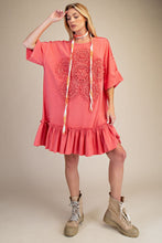 Load image into Gallery viewer, Easel Crochet Flower Casual Dress in Hot Coral