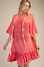 Load image into Gallery viewer, Easel Crochet Flower Casual Dress in Hot Coral
