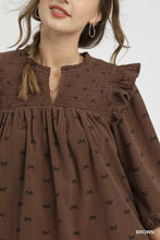 Load image into Gallery viewer, Umgee Corduroy Top with Mini Bow Print in Brown