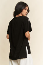 Load image into Gallery viewer, Davi & Dani Color Block Top with Lace and Bow Details in Black