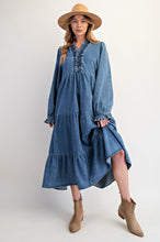 Load image into Gallery viewer, Easel Tiered Maxi Dress in Washed Denim ON ORDER