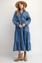 Load image into Gallery viewer, Easel Tiered Maxi Dress in Washed Denim ON ORDER