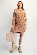 Load image into Gallery viewer, Easel Mineral Washed Floral Print Terry Knit Dress in Mocha Mousse