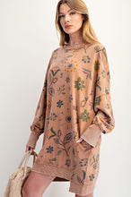 Load image into Gallery viewer, Easel Mineral Washed Floral Print Terry Knit Dress in Mocha Mousse