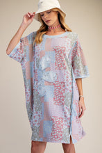 Load image into Gallery viewer, Easel Patchwork Print Dress with Patchwork Flower in Peri Blue