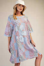 Load image into Gallery viewer, Easel Patchwork Print Dress with Patchwork Flower in Peri Blue