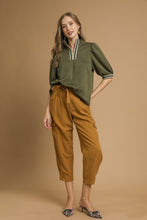 Load image into Gallery viewer, Umgee Textured Knit Top with Contrasting Stripe Details in Olive