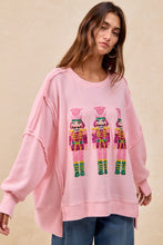 Load image into Gallery viewer, BiBi OVERSIZED Waffle Knit Top with Sequin Nutcracker Patches in Pink