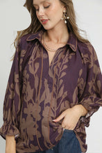 Load image into Gallery viewer, Umgee Two Toned Eucalyptus Print Top in Brown Mix