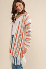 Load image into Gallery viewer, Cozy Co. Multi Color Striped Open Knit Cardigan in Multi