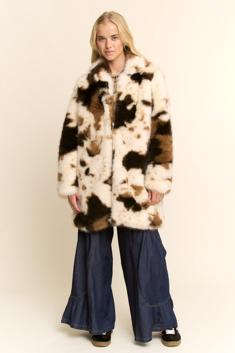 Davi & Dani Tri Color Faux Fur Jacket in Cow Brown – June Adel