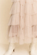 Load image into Gallery viewer, J.nna Solid Color Tiered Mesh Midi Skirt in Pale Taupe