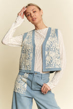 Load image into Gallery viewer, Davi & Dani Casual Textured Lace and Denim Vest in Light Denim Blue