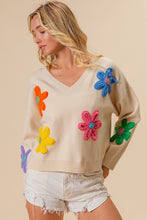 Load image into Gallery viewer, BiBi Crochet Flowers Patched Sweater in Oatmeal