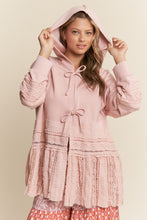 Load image into Gallery viewer, J.nna Mixed Fabric Lace Trim Hooded Jacket in Baby Pink