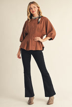 Load image into Gallery viewer, Jodifl Pintuck Waistline Detail Button Down Top in Mocha