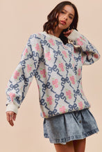 Load image into Gallery viewer, So Me Vintage Ribbon and Floral Knit Sweater in Blue Ribbon