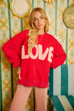 Load image into Gallery viewer, BiBi Fleece Sweatshirt with LOVE Front Patches and Side Bow Patches in Red/Pink