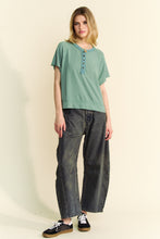 Load image into Gallery viewer, Davi & Dani Breezy Knit Henley Top in Olive Sage