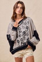 Load image into Gallery viewer, BiBi OVERSIZED Rose Twill and Stripe Mix n Match Top in Grey/Black