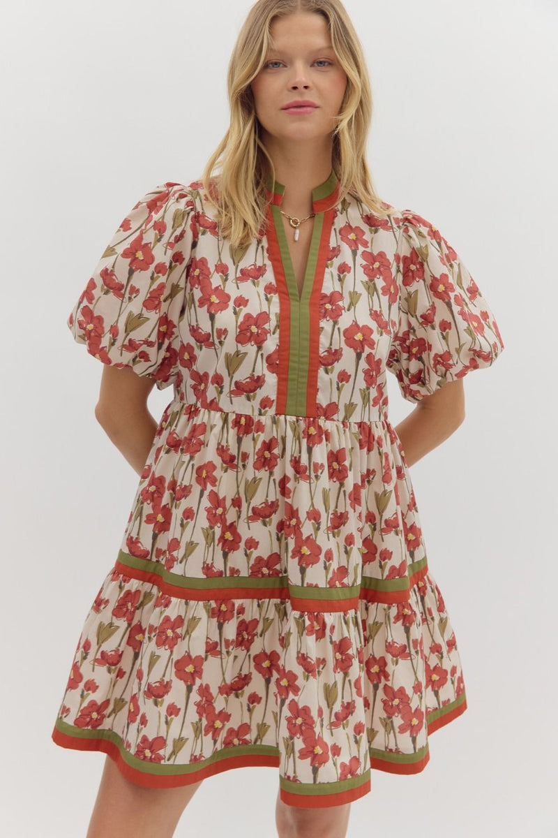 Entro Floral Print Tiered Mini Dress in Rust – June Adel