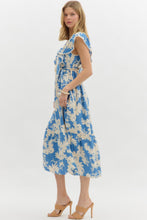 Load image into Gallery viewer, Entro Botanical Floral Print Midi Dress in Blue