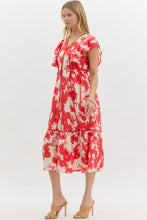 Load image into Gallery viewer, Entro Botanical Floral Print Midi Dress in Red