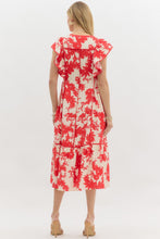 Load image into Gallery viewer, Entro Botanical Floral Print Midi Dress in Red