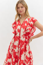 Load image into Gallery viewer, Entro Botanical Floral Print Midi Dress in Red
