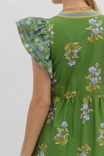 Load image into Gallery viewer, Entro Contrasting Floral print Midi Dress with Banded Accents in Green