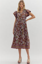 Load image into Gallery viewer, Entro Multi Mixed Print Midi Dress in Red Bean
