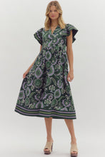Load image into Gallery viewer, Entro Multi Mixed Print Midi Dress in Green