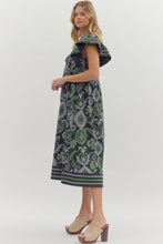 Load image into Gallery viewer, Entro Multi Mixed Print Midi Dress in Green