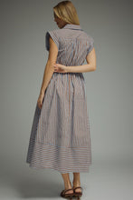 Load image into Gallery viewer, Entro Striped Tie-Front Midi Dress in Blue Brown