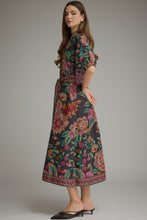 Load image into Gallery viewer, Entro Floral Border Print Puff Sleeve Midi Dress in Black
