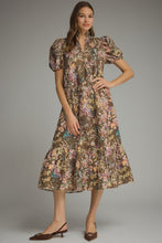 Load image into Gallery viewer, Entro Floral Eyelet Puff Sleeve Midi Dress in Brown