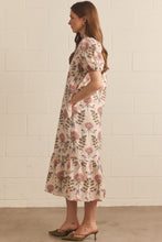 Load image into Gallery viewer, Entro Floral Print Puff Sleeve Midi Dress in Ecru