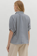 Load image into Gallery viewer, Entro Contrasting Striped Pattern Dolman Top in Navy